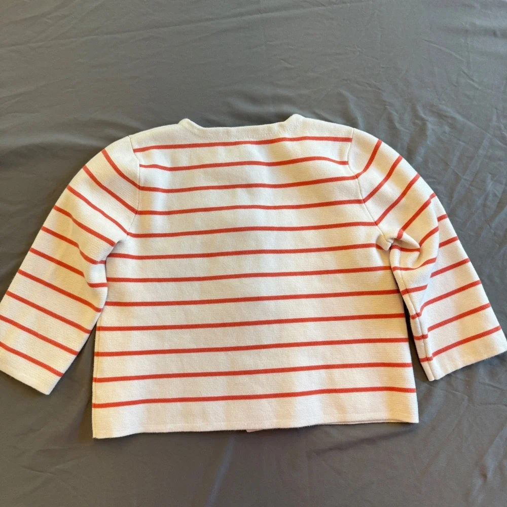 J. Crew Striped Big Button‎ Front Cardigan Women Small Red White